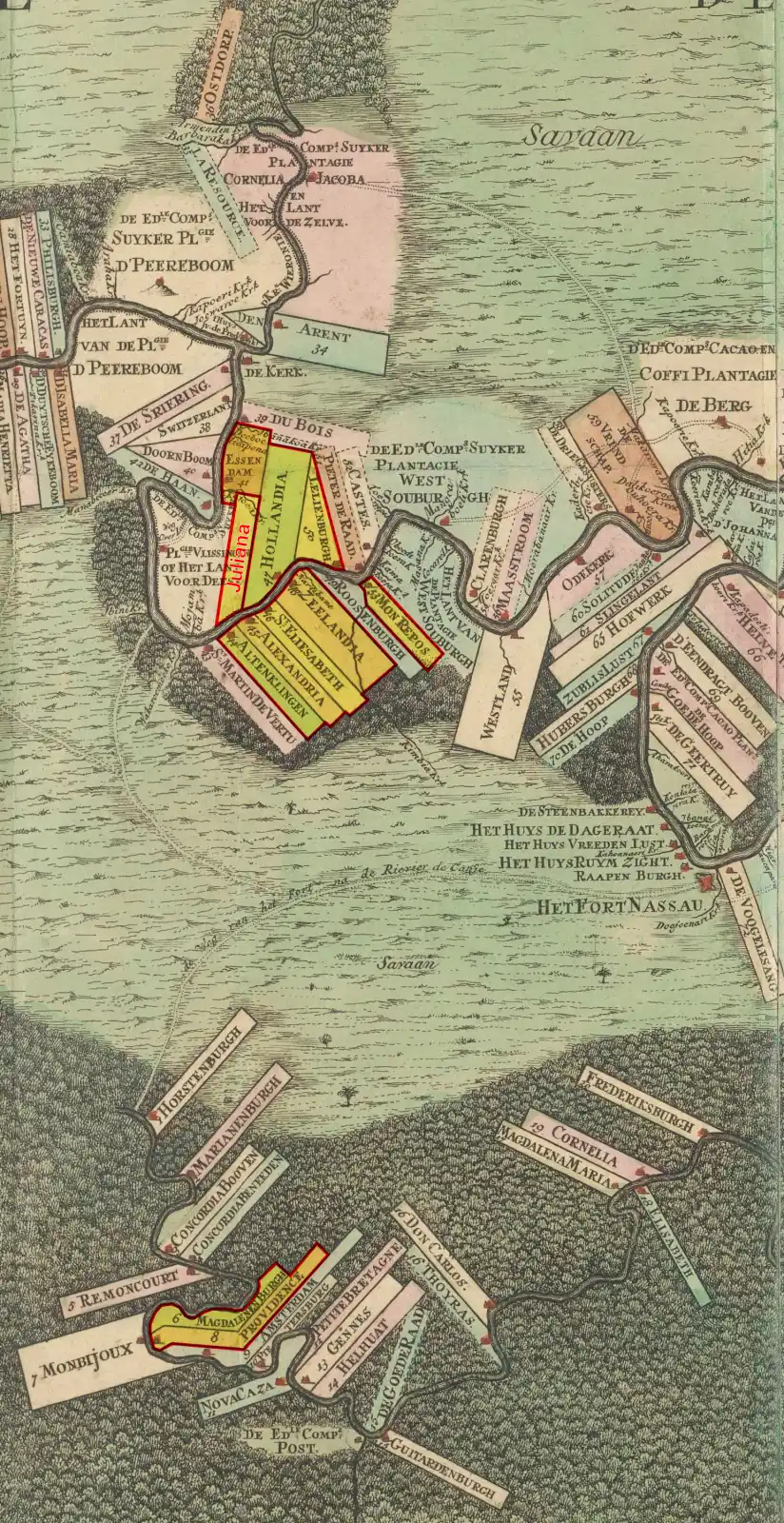 Map of rebel plantations in Berbice, 1763